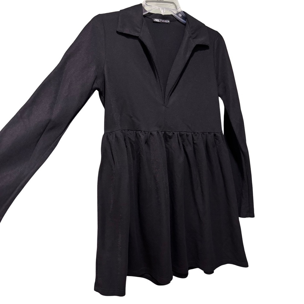 Zara black babydoll dress with collar S - preppy, academia, Ivy League, classic
